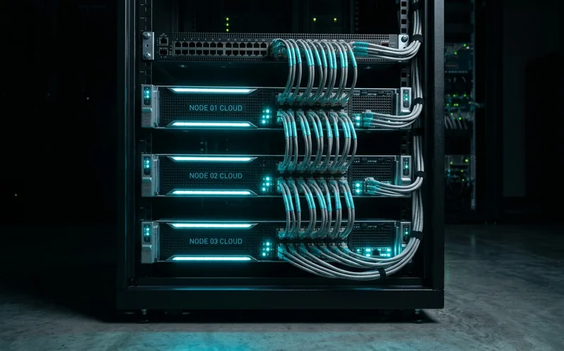 Rack serveur à trois couches séparées par des LED cyan