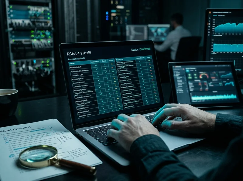 Mains sur un clavier d'ordinateur portable, audit d'accessibilité à l'écran